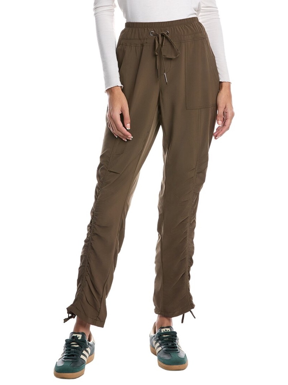 XCVI Wearables Jules Clove olive green Ruched Drawstring Cargo Utility Joggers S